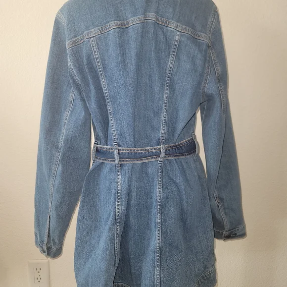 Lane Bryant Long Denim Jean Jacket Trench Coat Style Sz 14 - Picture 4 of 12